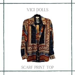 NWT Vici Satin Scarf Print Top